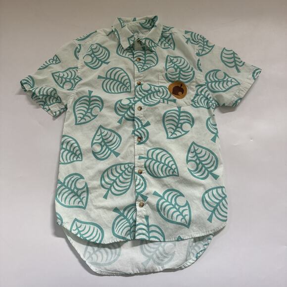 Animal Crossing x Cakeworthy Button Up Shirt Small Teal Leaf All Over Print - Picture 1 of 9